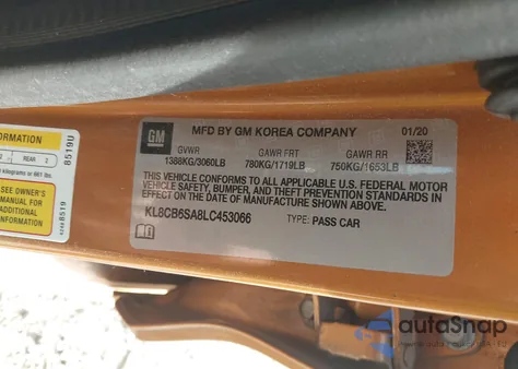 2020 Chevrolet Spark Fwd Ls Automatic z USA, uszkodzony, nr VIN KL8CB6SA8LC453066